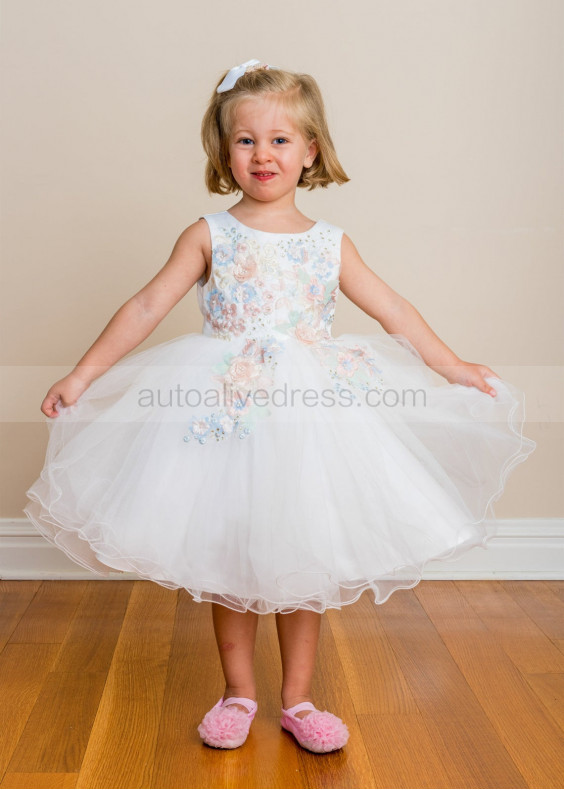 Beaded Multi Pink Lace Tulle Embroidery Flower Girl Dress
